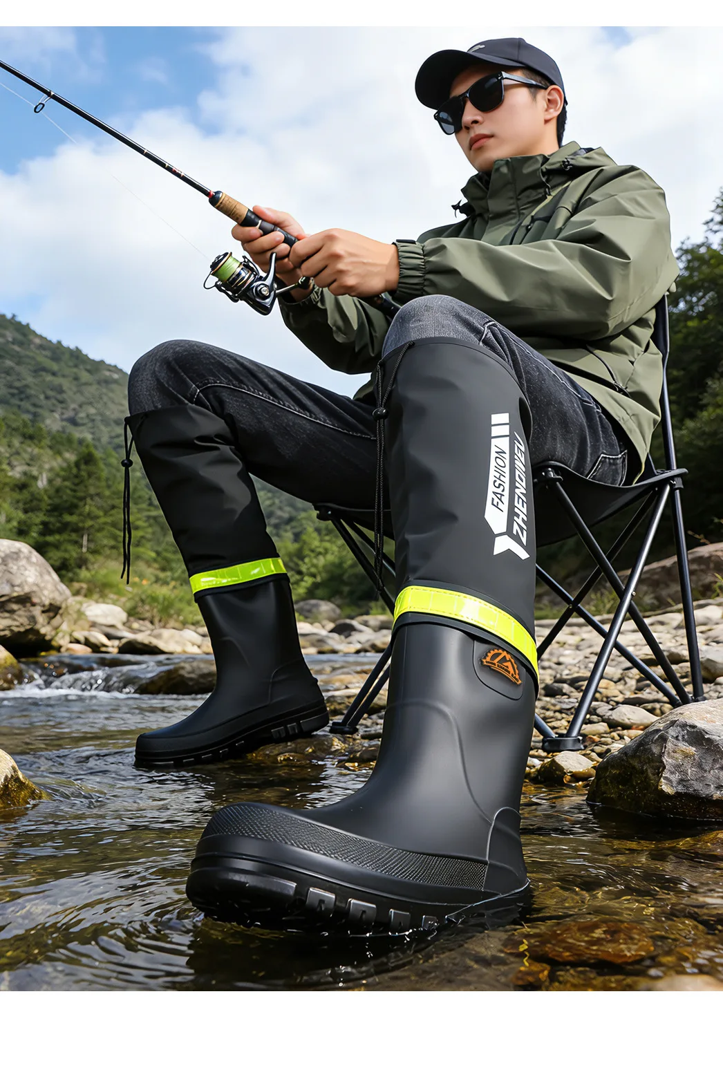 Herren Überknie-Wathosen in Übergröße, Rutschfeste Wasserdichte Schuhe, Lange Outdoor-Hosen, Herren-Regenschuhe – Detail 18