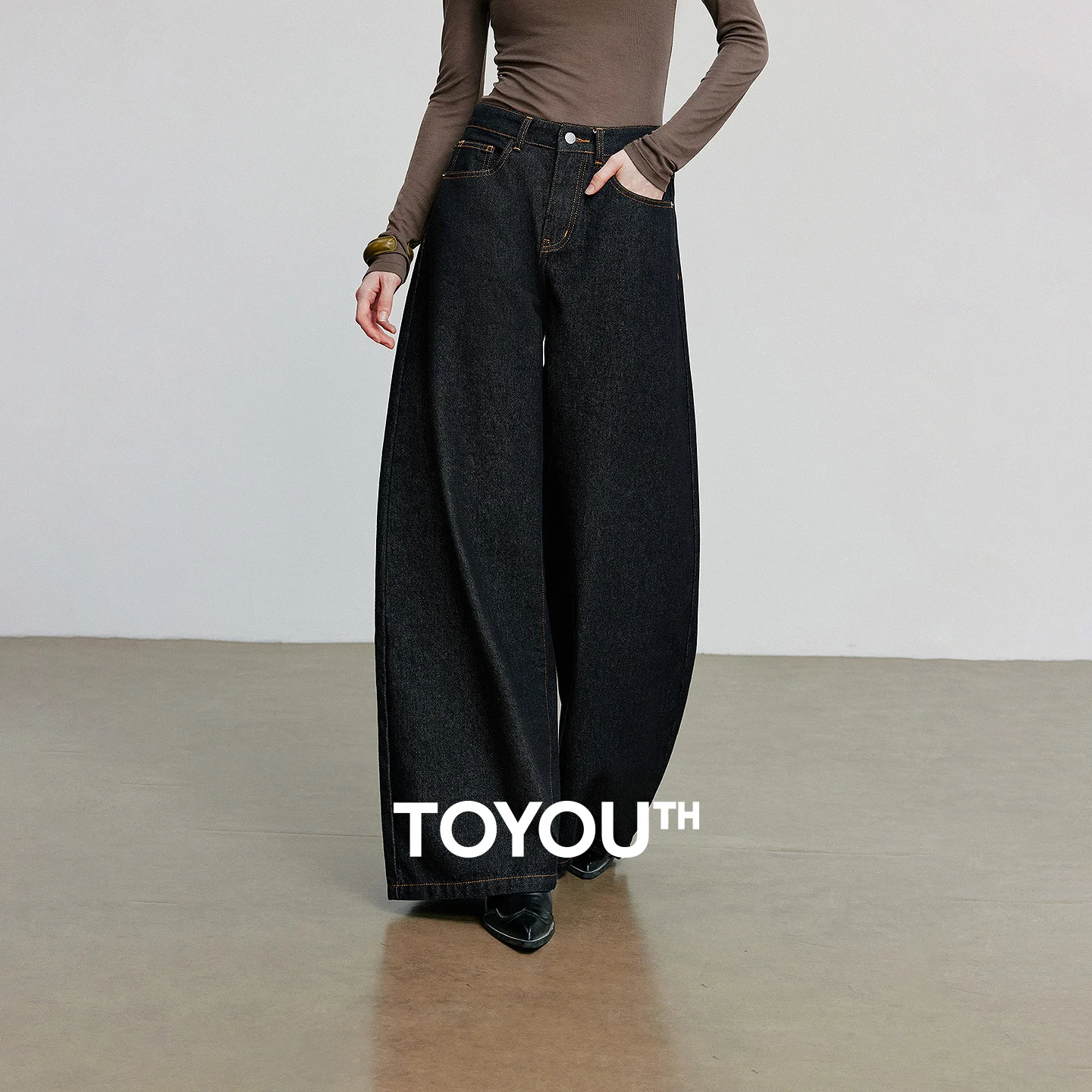 TOYOUTH Women Denim Jeans 2026 Autumn New loose Curved Banana Wide Leg Pants