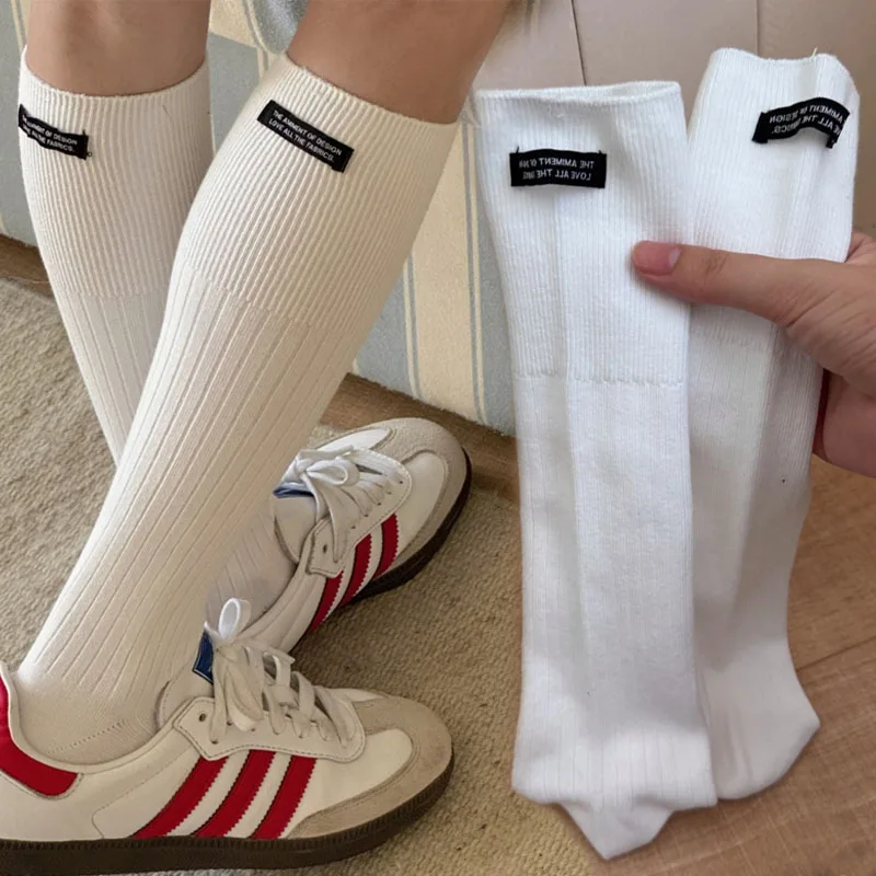 

Женские мягкие носки до середины икры в стиле JK, осенне-зимние хлопковые теплые повседневные вязаные носки до колена, утепленные дышащие ботинки, чулки