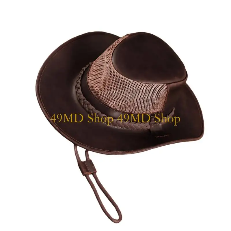 49MD Fashion PU Leather Western Hat Stylish Costume Hat for Multiple Occasion