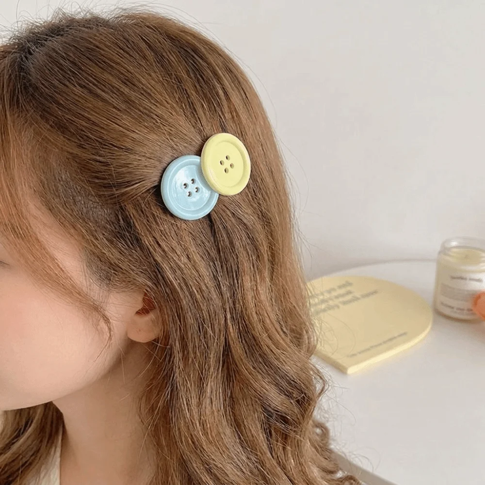 2pcs Oval Design Candy Color Hair Clip Sweet Non-Slip Button Shape Hairpins Lightweight Durable Cute Barrettes Daily Wear