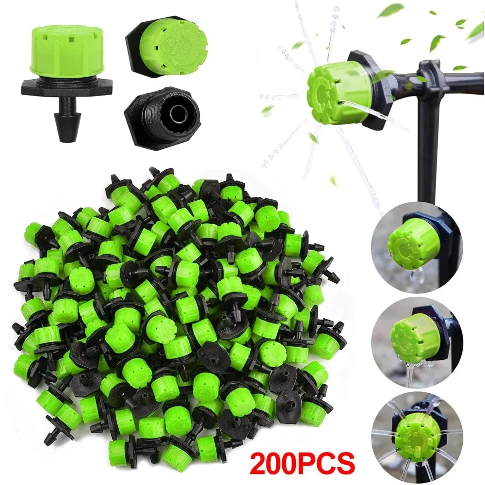 200 Stück Einstellbare Tropfbewässerungsemitter, 1/4 Zoll Einstellbares Mikro-Tropfbewässerungssystem, Bewässerungssprinkler, Anti-Verstopfungs-Emitter, Gartenzubehör, geeignet für 4mm/7mm