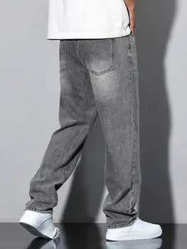 Men's straight skinny grey jeans, straight and simple design, suitable for daily wear in all seasons 3