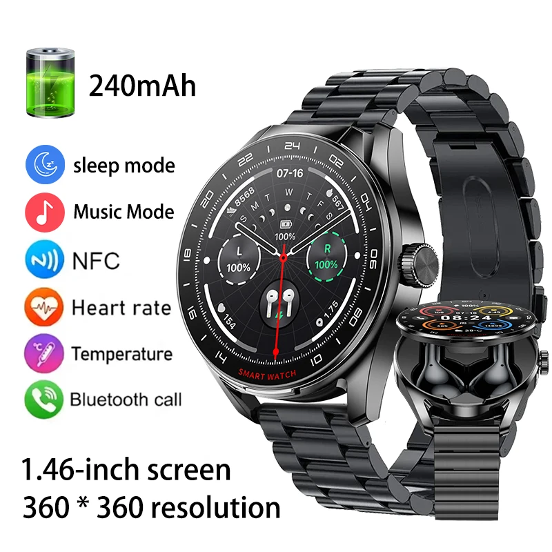 MAOYUAN Men's Smart Call Watch, 5.3 Bluetooth Connection NFC Heart Rate Health Monitoring Multi Sport Mode Smart Watch