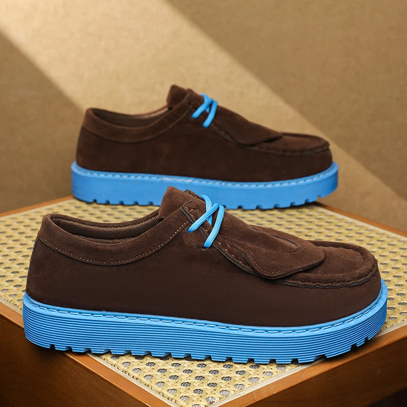 New Style Men Casual Shoes Breathable Platform Soft Bottom Loafers Slip-On British Style Men's Shoes Matte Leather Walking Shoes