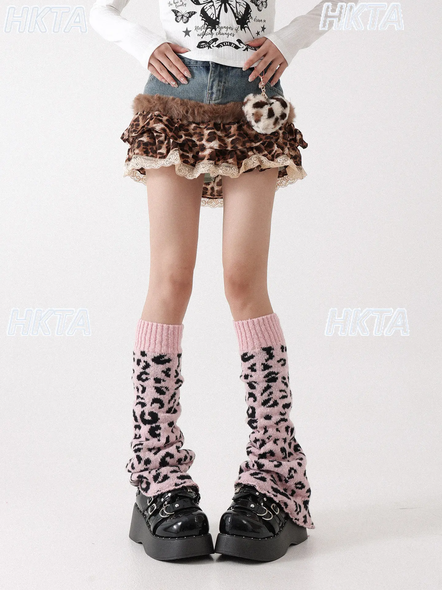 Japanese Sweet Cool Leopard Print Knitted Stacking Socks Autumn Y2k Subculture Hot Girl Slim Leg Cover Apparel Accessories Women