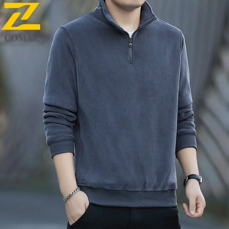 

COMXZ Mens Jacket Hiking Travel Thickened Warm Windbreaker Trendy Stand Collar Solid Color Lightweight Winter Outerwear