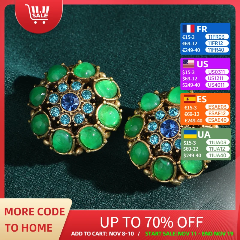 

Vintage Glaze Petal Green Earrings Stud Flower For Woman Luxury Designer Gold Color Rhinestone Wedding Christmas New Trends 2025