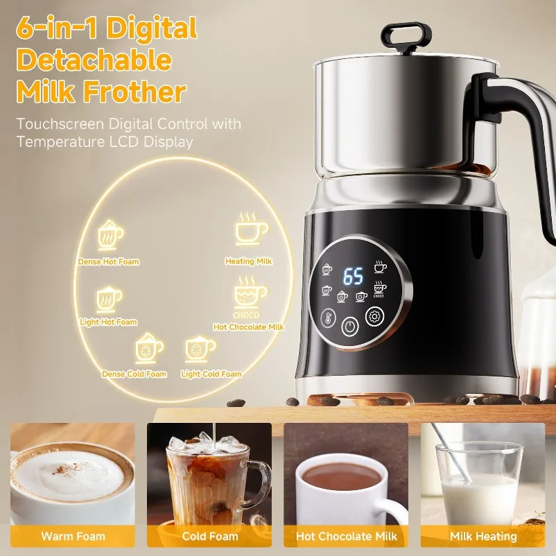 New 1.2L Separate 6-in-1 Milk Foaming Machine Hot and Cold Milk Foaming Machine Milk Beater