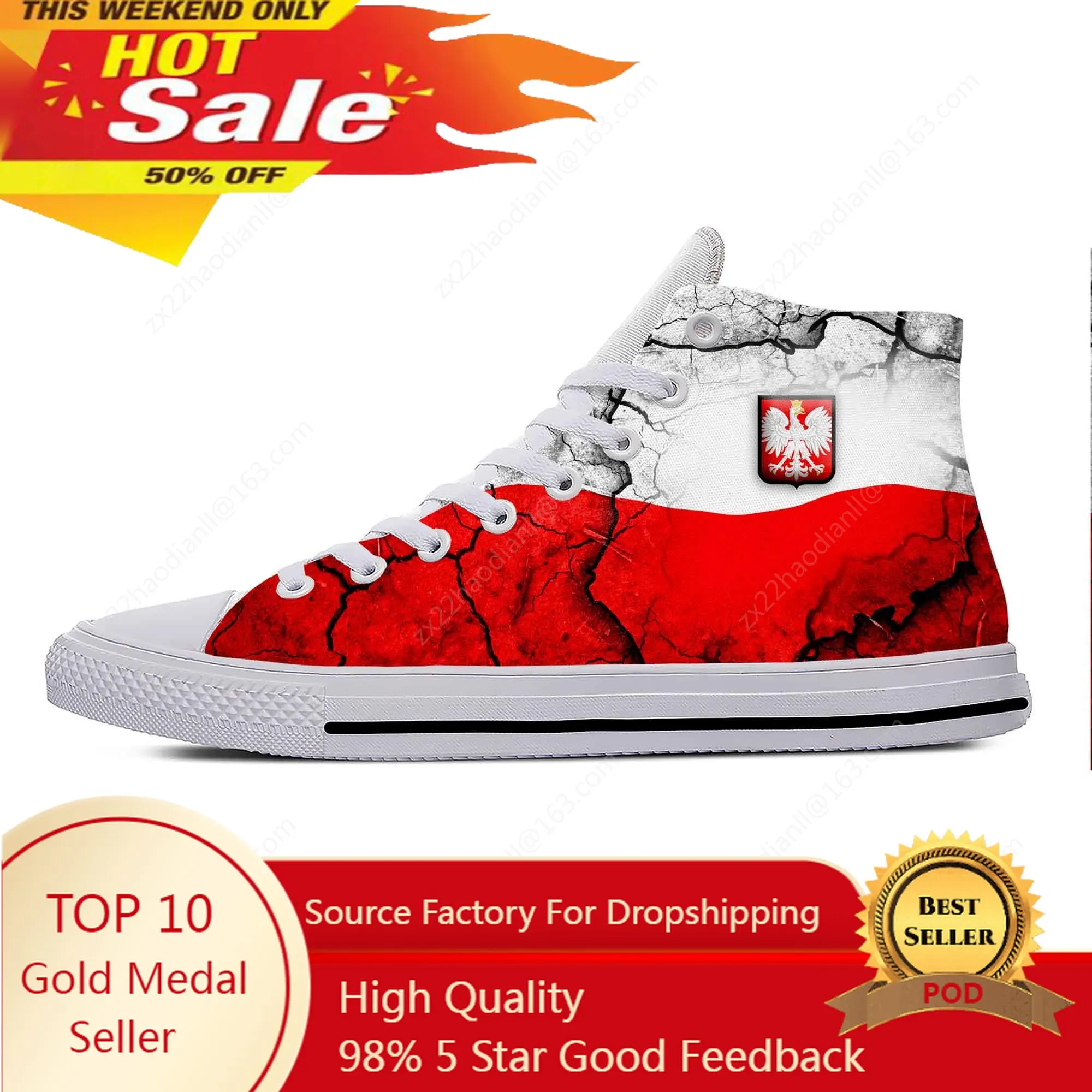 

Poland Polish Flag Patriotic Pride Fashion Funny Casual Cloth Shoes High Top Lightweight Breathable 3D Print Men Women Sneakers