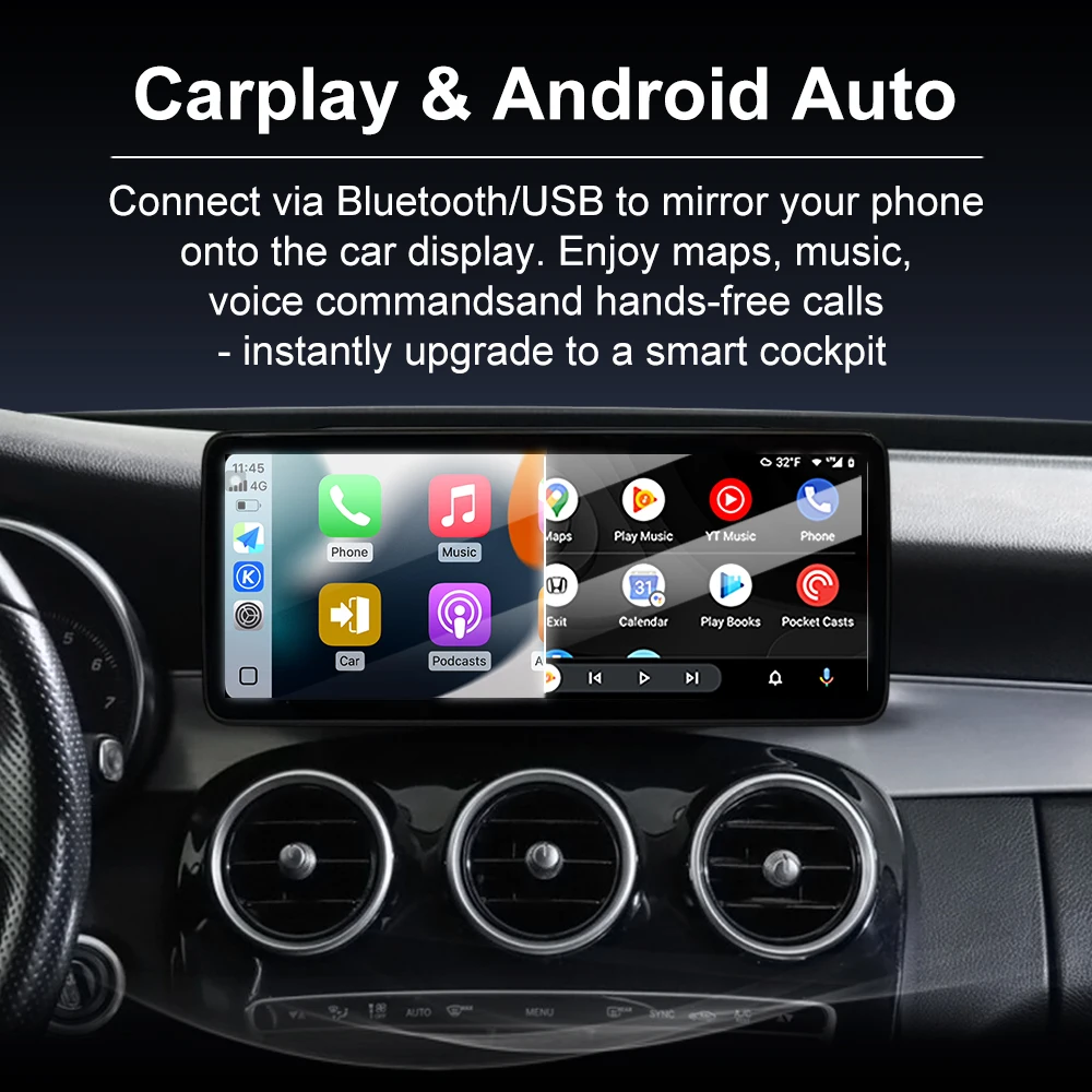 محرك اليد اليسرى أندرويد 15 راديو السيارة مشغل وسائط متعددة لمرسيدس بنز C الفئة W204 2011-2014 4G WiFi BT DSP 12.3 "شاشة QLED #5