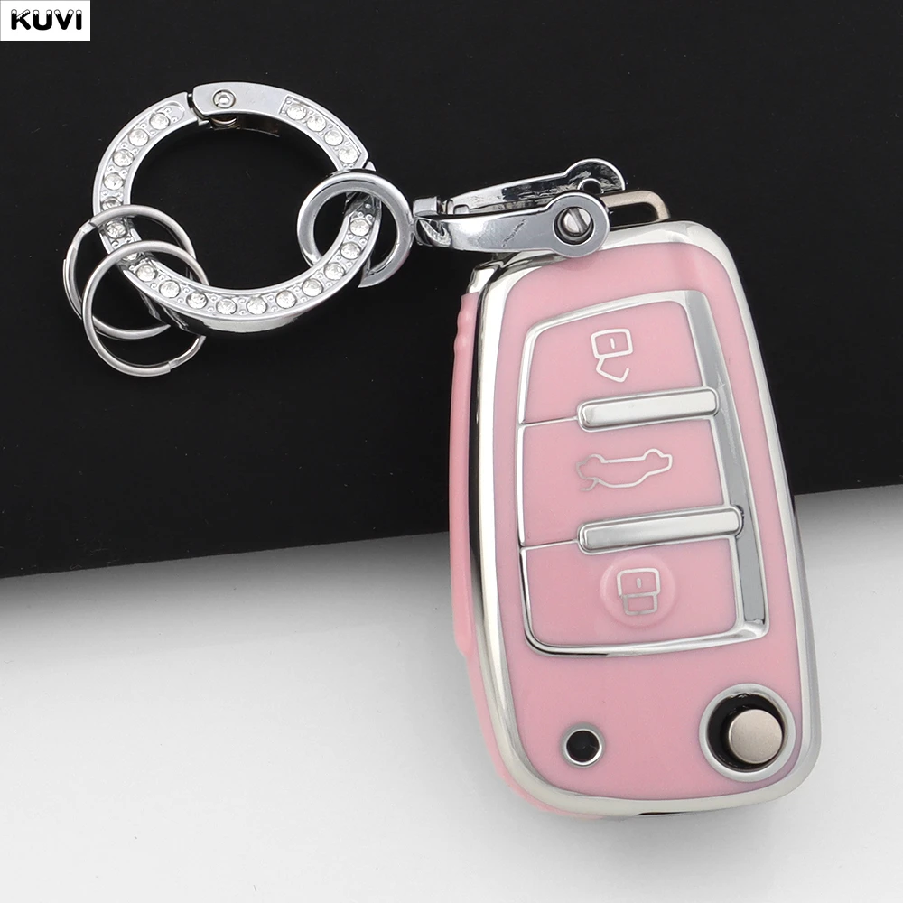 

For Audi A1 A3 8P 8L A4 A5 B6 B7 A6 A7 C5 C6 4F Q3 Q5 Q7 Q8 TT S3 S4 S6 RS Fashion TPU Car Flip Key Case Cover Shell Accessories