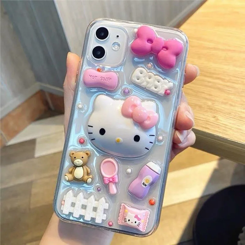 

Kawaii Sanrio Anime Phone Case Cute Hello Kitty Cartoon Apply To Apple Phone 15 All Inclusive Sturdy Soft Shell Gifts for Girls