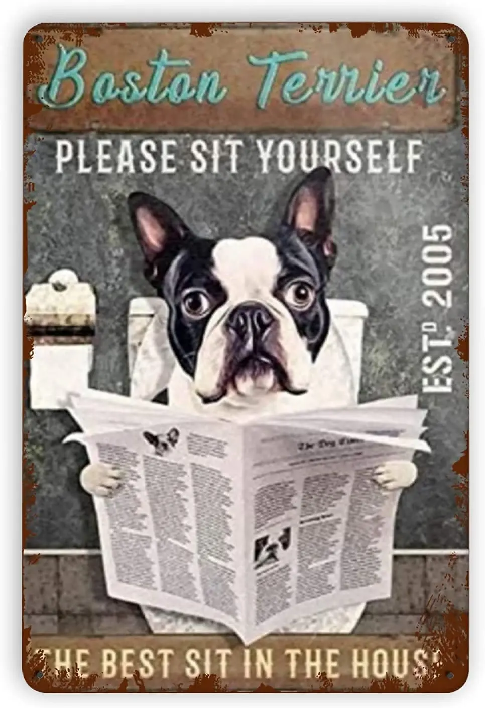A replica of the metal tin logo for the BOSTON TERRIER dog bathroom, retro wall decoration, retro art tin logo, fun decoration,