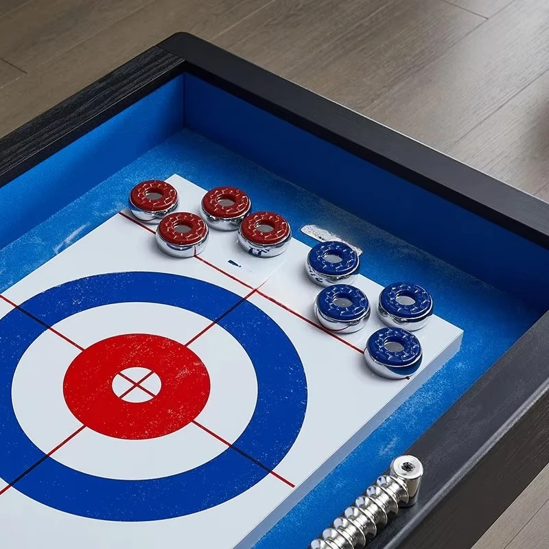 طاولة Shuffleboard الكلاسيكية بطول 9 أقدام 2 في 1 مع لعبة تجعيد للشركة أو غرفة الألعاب العائلية، لوح التجويف ولعبة الشباك، TS-9074