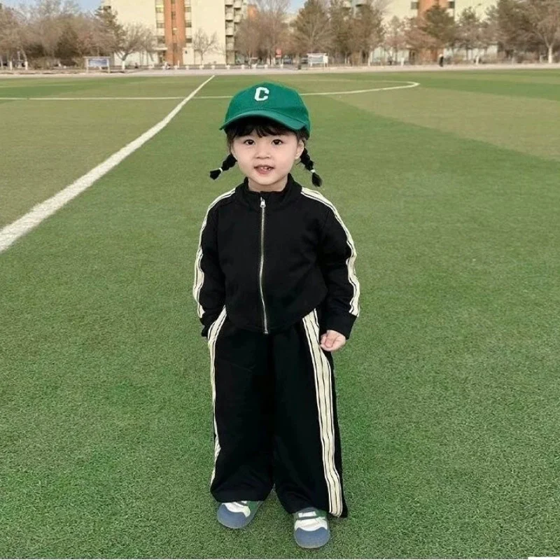 الخريف الأطفال الدعاوى الفتيات مجموعات رياضية الطفل مخطط السراويل 2 قطعة الاطفال ملابس فضفاضة غير رسمية موضة جديدة الملابس 2-8 سنوات #4