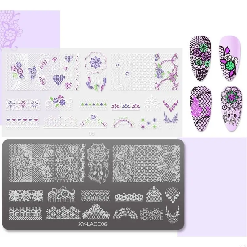 G99E 6 Pieces Art Stamping Plates with Floral and Geometric Patterns Manicuring
