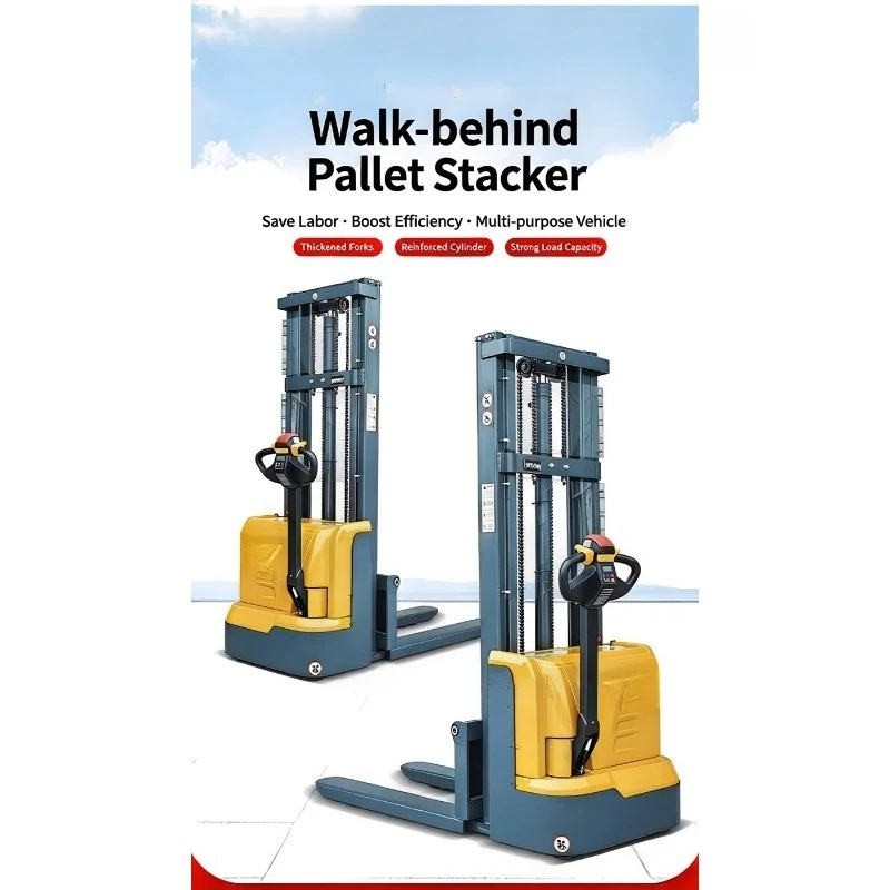 1.5 Ton Electric Pallet Stacker Walk-behind Lithium-Ion Battery Powered Self Loading Reach Stacker Forklift 3000mm Lifting