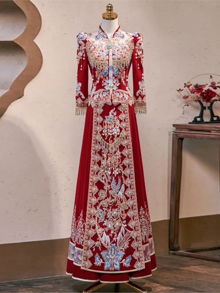 Heavy industry's wedding dress bride's dragon and phoenix gown female