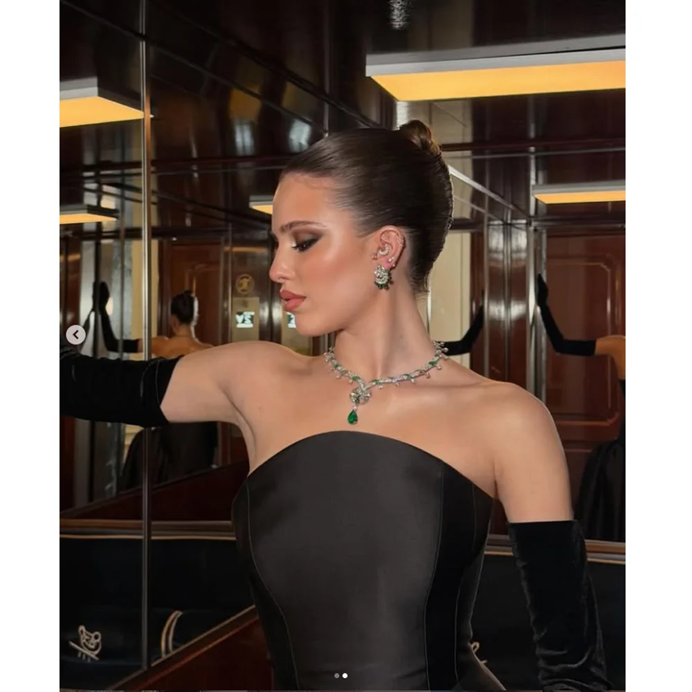 

Elegant Black Prom Gown Women Strapless A-Line Party Evening Dress Floor Length Party Gowns Without Gloves 2026 Customized