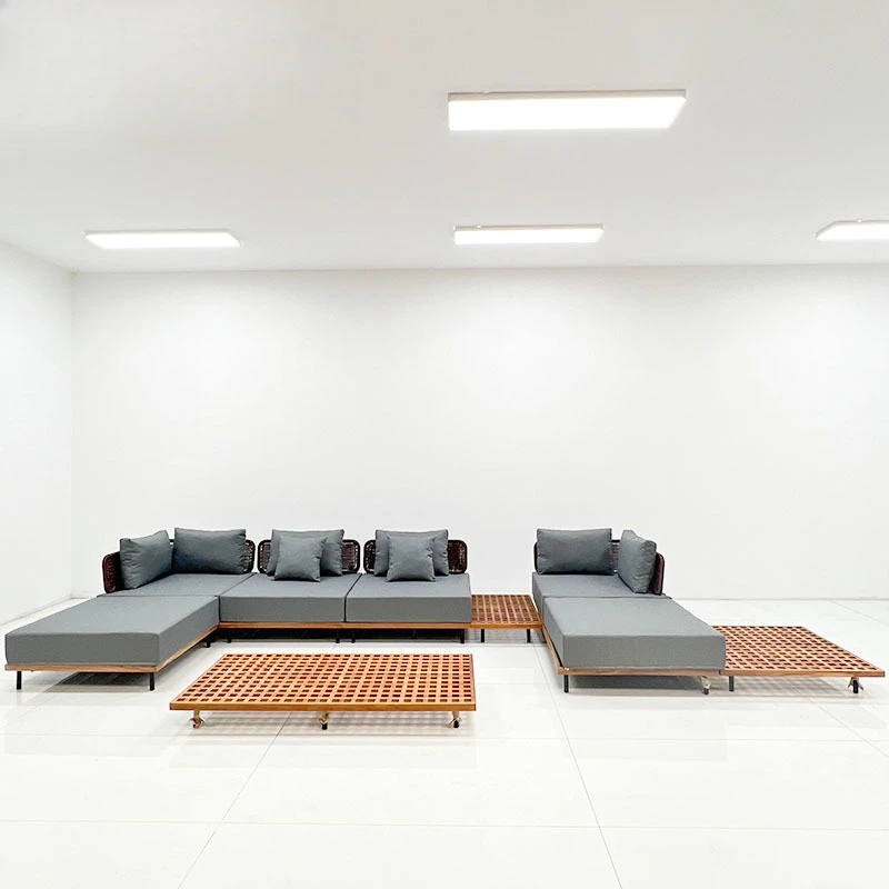 

Outdoor Nordic solid wood sofa villa courtyard garden rattan sofa combination high-end balcony teak sofa furniture