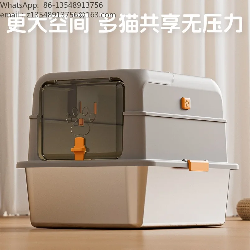Stainless Steel Fully Enclosed Cat Litter Box Extra Large Detachable Anti‑Spill Odor‑Control Cat Toilet Pet Supplies