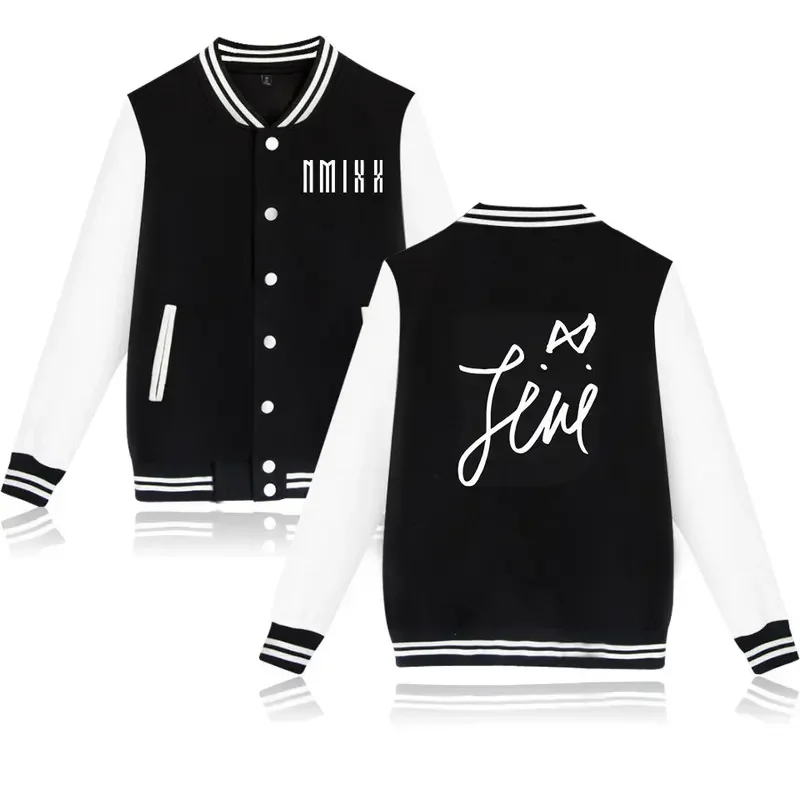 

NMIXX signature V-neck Baseball Jacket New Pink Color Famale/male Winter Harajuku Streetwear Jackets Outerwear Coat