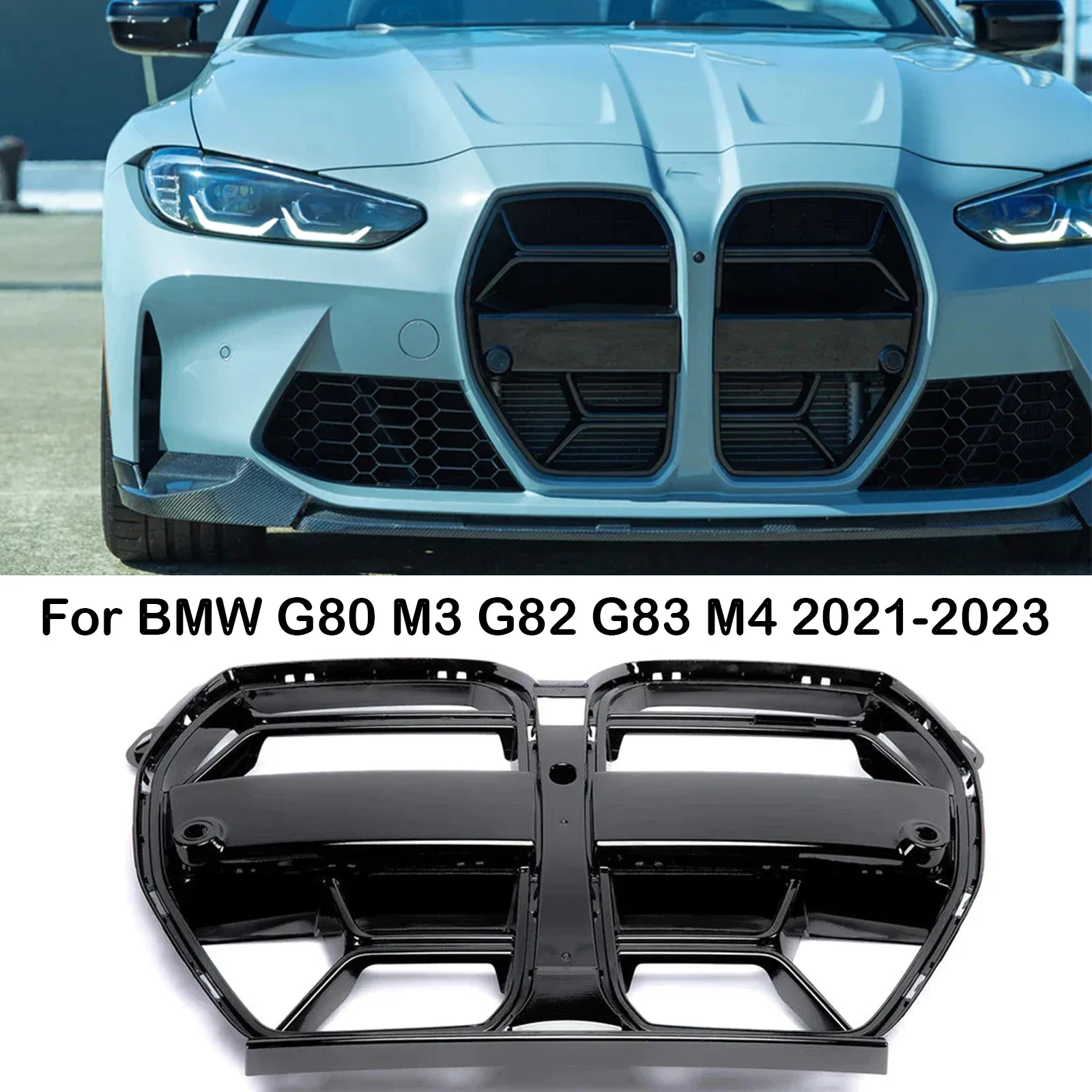 

Front Bumper Grille For BMW G80 M3 G82 G83 M4 2021 2022 2023 CSL Style Front Hood Kidney Grill Carbon Fiber Look Glossy Black