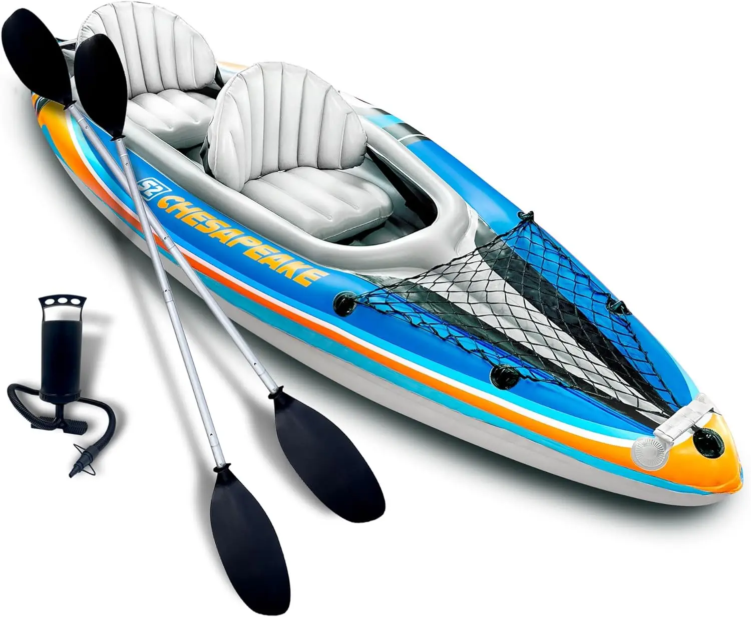 

Sunlite Sports 2-Person Inflatable Kayak with Aluminum Oars (136" x 33"), High Output Air Pump and Storage Bag, Double Tandem Ka