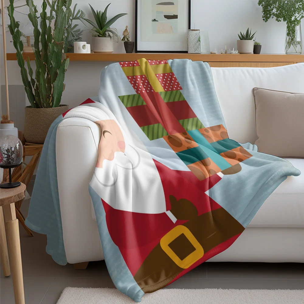 TU Santa Claus Throw Blanket Cozy Christmas Gift Reindeer Festive Holiday Decor Soft Warm Flannel Blanket Bedding Living Room