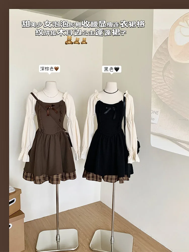 2023 Kawaii Chic Lolita Dress Women Japanese Sweet Cute Vintage Bow O-Neck Luxury Prom Gown Puff Sleeve Streetwear Preppy Style