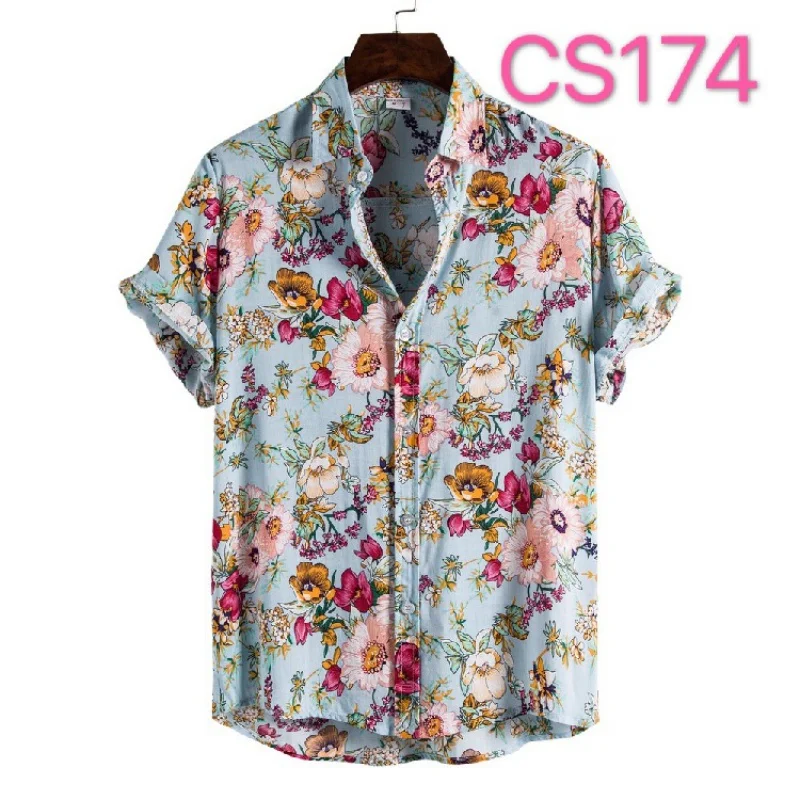 SZYL-camisa masculina impressa de manga curta, roupa casual, fina, plus size, verão, novo, atacado