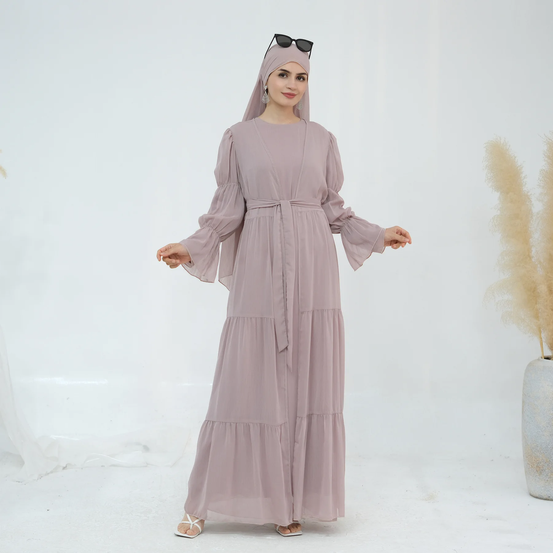 

Dubai Women Dress Muslim Chiffon Open Abaya Inner Dress Scarf Party Jalabiya Long Dresses Abayas Kaftan Arab Long Robe Islamic