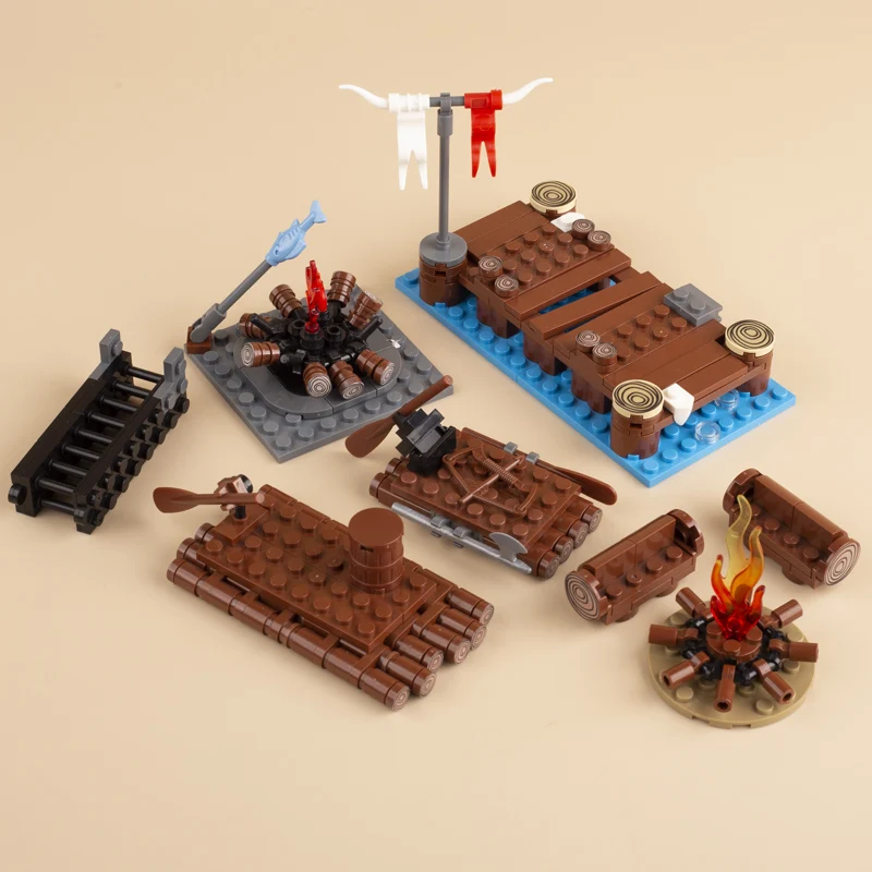 MOC Military Medieval Castle Building Block Viking Soldiers Roma Knight Figures Weapon Parts Mini Siege Bridge Bricks Model Toys