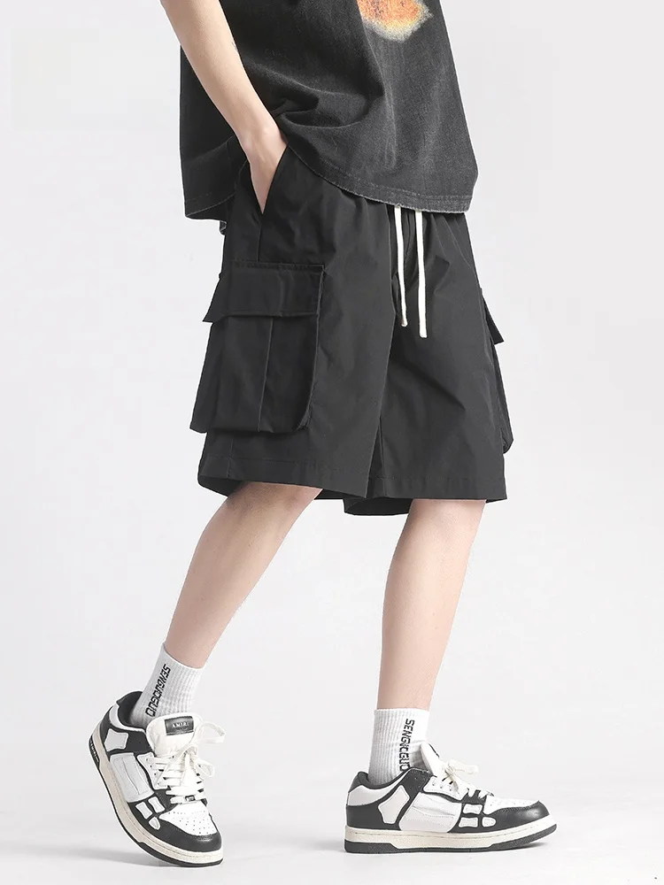 WASSUP Men's Summer Outdoor Loose Casual Workwear Ice Silk Thin Quick Dry Sports Shorts Standard Fit Elastic Waist Five-Foot ...