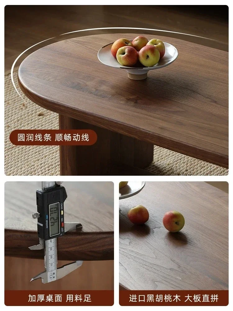 05 FG17Black Walnut Living Room Retro Coffee Table Nordic Simple Semicircle Rectangular Tea Table Small Apartment