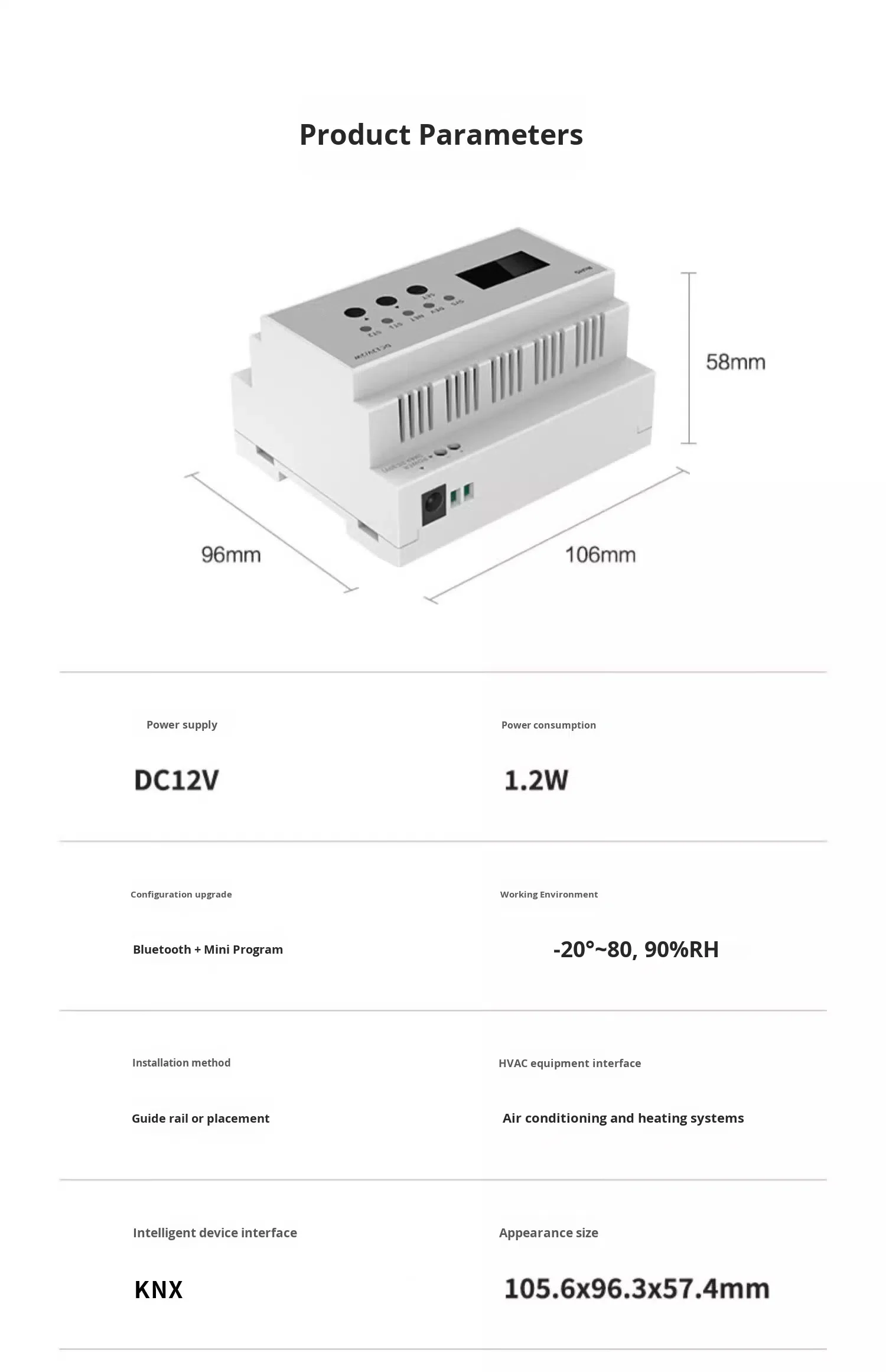 KNX VRF Central Controller Outdoor Unit Gateway Remote Control Multi-Split Indoor Unit App Control DC 12V/24V PC Material