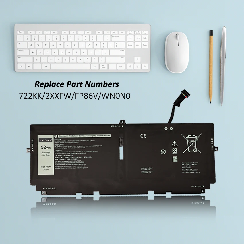 Аккумулятор KingSener 722KK для ноутбука DELL XPS 13 9300 9310 9380 Series P117G P117G001 P117G002 2xxfw FP86V WN0N0 7,6 V 52Wh