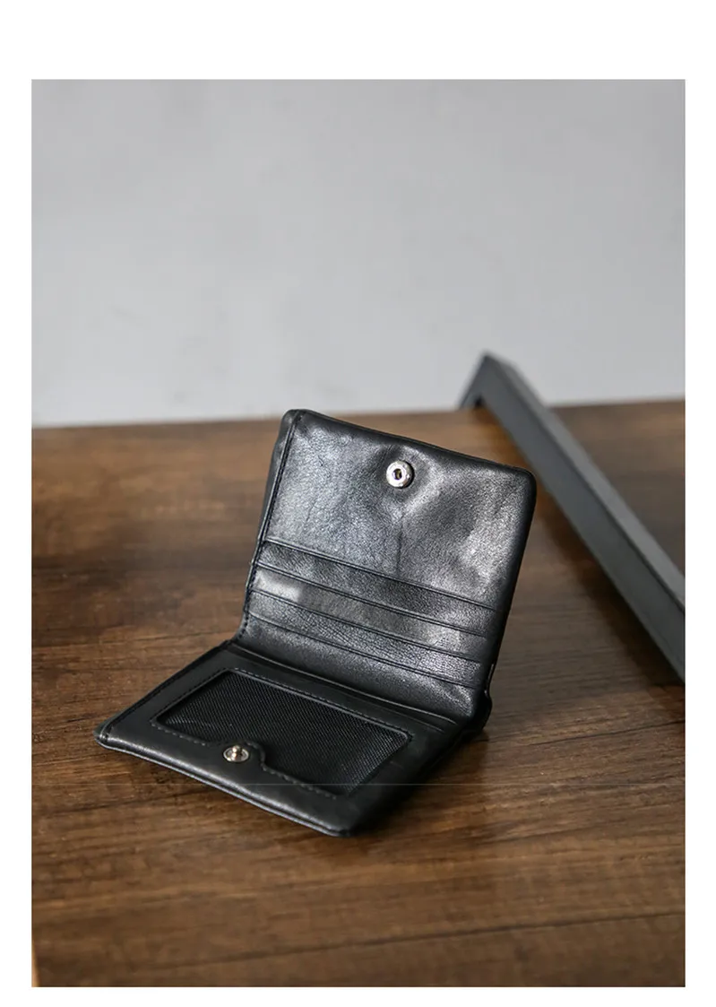 Luxury Soft Real Cowhide Casual First Layer Leather Men Women's Black Small Purse Organizer Coin Pocket Minimalist Wallet Girls