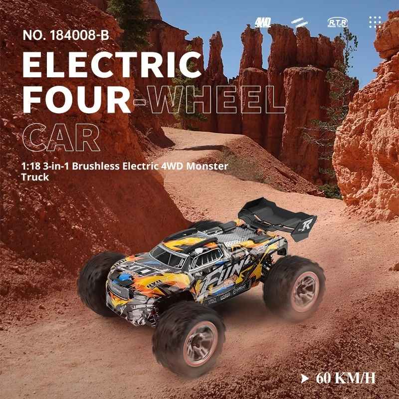 New 1:18 Scale 3-in-1 Brushless Electric Remote Control Four-Wheel Drive Big Foot Off-Road Vehicle Shock Absorber RC Car Toy