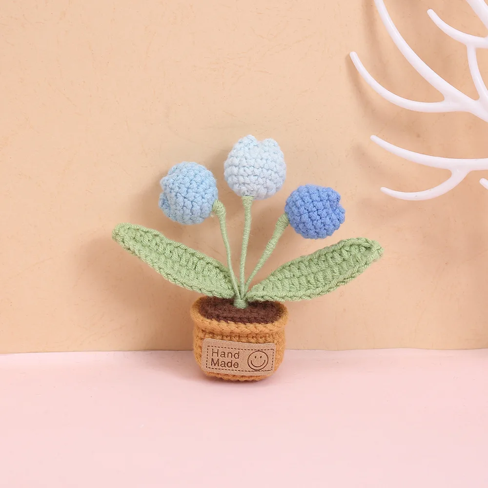 Niedlicher Gehäkelter Blumen-Kühlschrankmagnet, Mini-Tulpe im Topf, Autodekoration, Handgewebte Blume im Topf, Kühlschrankdekoration – Detail 6