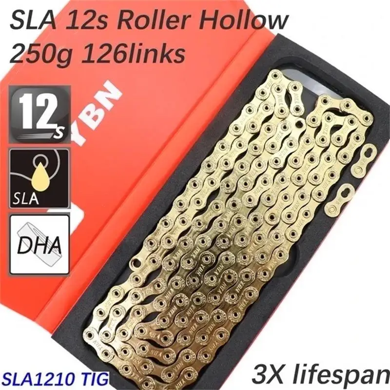 YBN Bike Chain 9 10 11 12 speed SLA hollow gold oil slick Titanium coating MTB road bike chain for Shimano/ SRAM