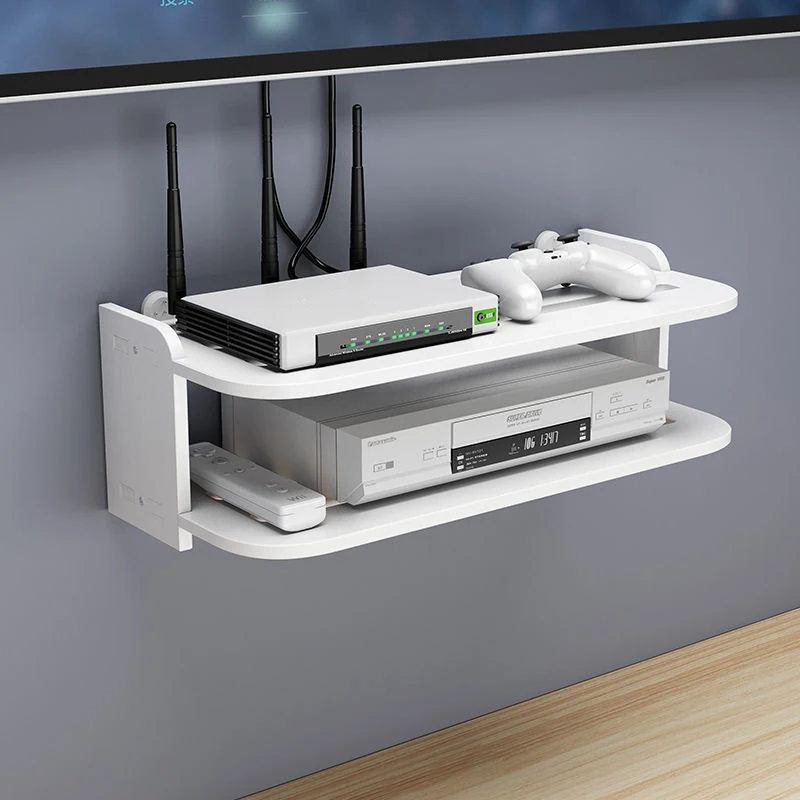 Environmental 2 Tier Floating Shelves Wifi Router Hanging Layer Multi Tap Outlet Set Top Box Bracket Wall Mount Floating Shelves