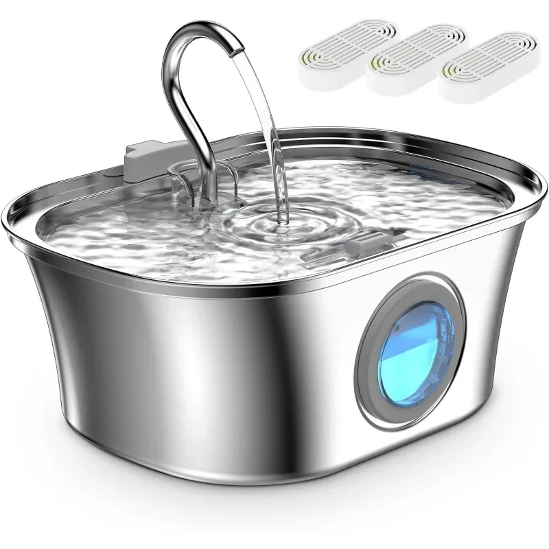 

Cat Water Fountain Stainless Steel, 0.8gal/108oz Pet Water Fountain with Water Level Indicator and 3 Filters, Cat Fountain with