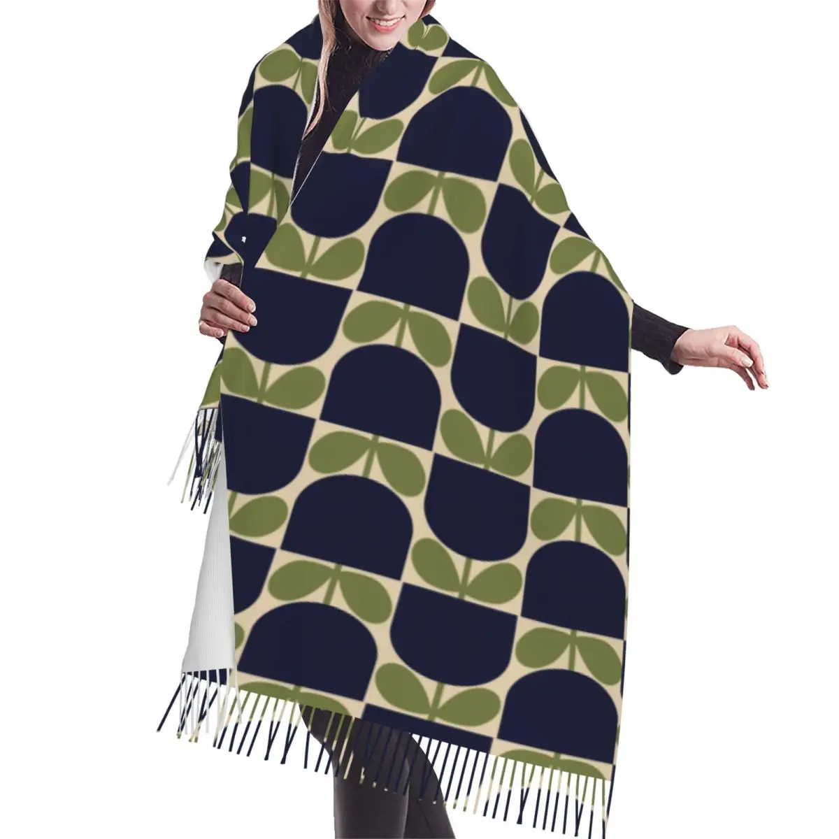 Custom Print Block Flower Orla Kiely Tassel Scarf Women Soft Shawls Wraps Female Winter Fashion Versatile Female Scarves