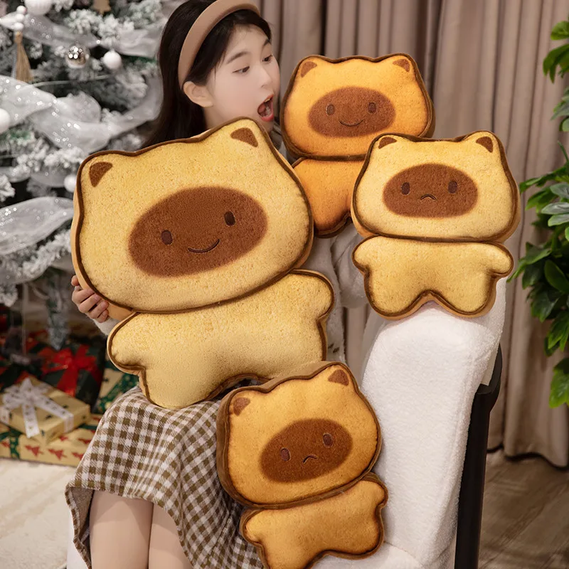 Kawaii Bread Capybara Plush Toy Cartoon Animals Soft Biscuit Super Soft Stuffed Doll Decor Birthday Gift for Girls Throw Pillow