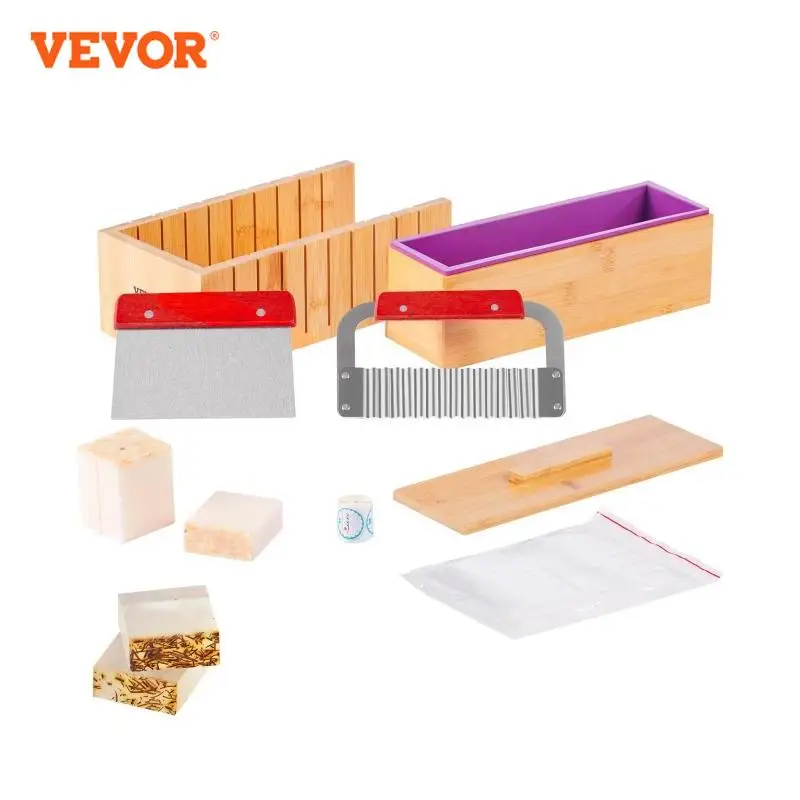 VEVOR Set di Taglierine per Sapone Kit di Strumenti per la Produzione di Sapone Artigianale Fai-da-te, Kit Taglierina Stampo in Silicone per Sapone max. 1301 mL con Scatola in Bambù 278 x 142 x 93 mm