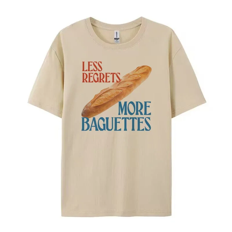 Less Regrets More Baguettes Women Funny T-Shirt Cute Foodie T Shirt Casual Short Sleeve Bread Lover Tee Shirt Unisex Tops Gifts