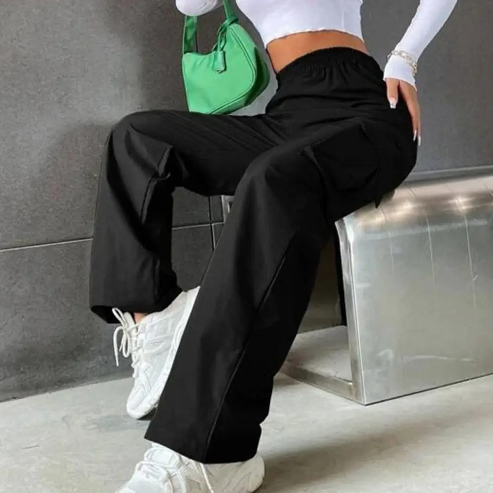 

Women Cargo Pants High Waist Side Flap Pocket Wide Leg Trouser Casual Korean Straight Pants Streetwear Joggers Sports Sweatpants