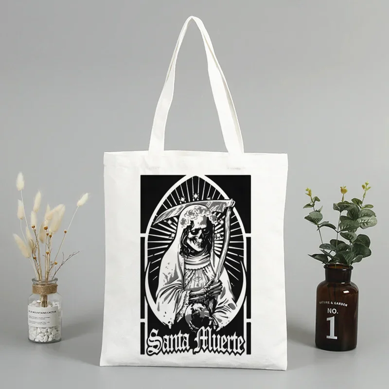 Santa muerte senhora da morte sagrada sacola de compras de supermercado saco de juta sacola de compras shoping reutilizável bolsa compra sacolas